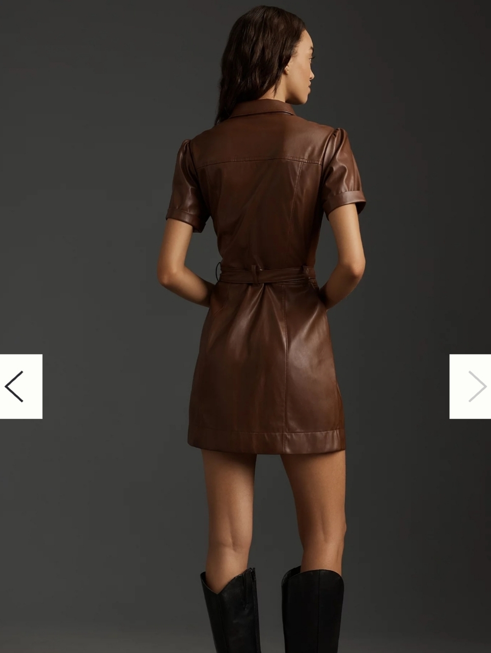 PAIGE Womens Brown Amina Faux Leather Button Front Mini Shirt Dress Sz L - Picture 3 of 11